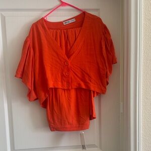 Women's Vibrant Orange Blouse Rebdolls Pant Set